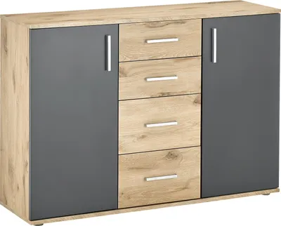 Produktbild von Kommode - 120 x 84 cm - 2 Türen - 4 Schubladen - Grau matt - Viking Eiche Nachbildung