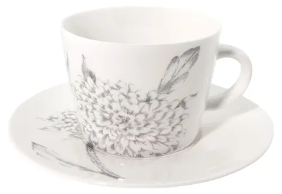 Produktbild von 6er Set Kaffeetasse mit Untertasse HORTENSIE für ml weiß grau Clayre & Eef WA