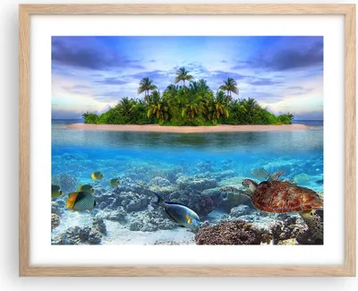Produktbild von Gerahmtes Poster - Rahmen in heller Eiche - Strand lagune wasser ozean - 50x40 cm - Wand Bild - Wanddeko - Wandbilder - Wandposter - Bilderrahmen - Bilder - Kunstdruck - Wandbild - P2NAA50x40-2686