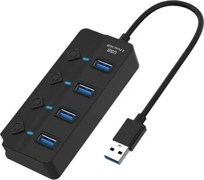 Produktbild von INF 4-Port USB 2.0 Hub mit Schaltern und LED für Desktop & Laptop