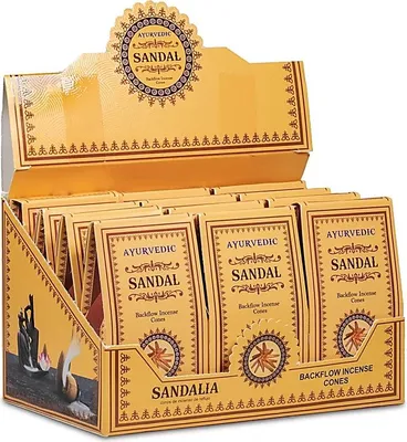 Produktbild von Räucher Set Ayurvedische Sandelholz Rückfluss Weihrauchkegel -- 30 g + Kerzenhal