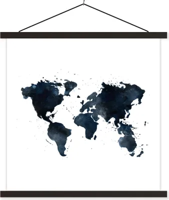 Produktbild von MuchoWow® Textilposter Weltkarte - Aquarell - Einfach 60x60 cm mit schwarzem Rahmen - Posteraufhänger