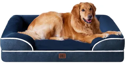 Image de Lit orthopédique pour chien, taille XL, 112x81 cm, en mousse à mémoire de forme, panier pour chien, lavable, imperméable, couleur bleu marine