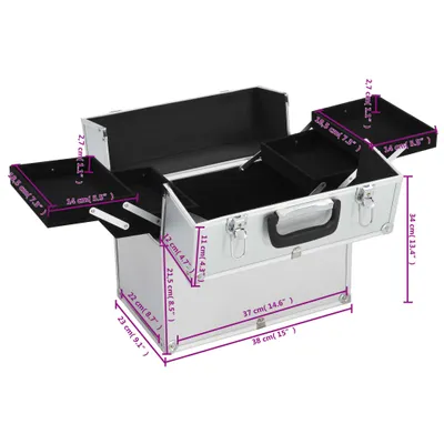 Obrázok produktu pre vidaXL Kozmetický kufrík 38x23x34 cm Strieborný hliník