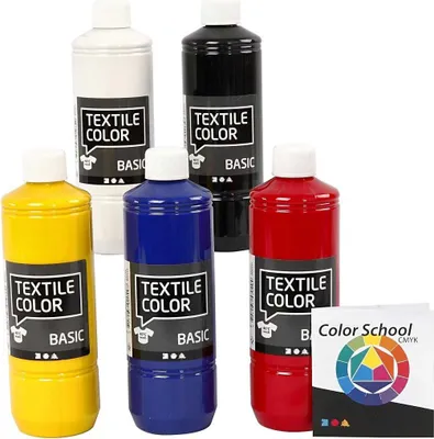 Image de Peinture textile - couleurs primaires, 5x500ml