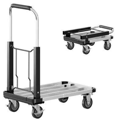 Produktbild von XPOtool Plattformwagen bis 150 kg 715x415 mm, Transportkarre klappbar mit Vollgummireifen, Bremse und Ladefläche ausziehbar, Transportwagen