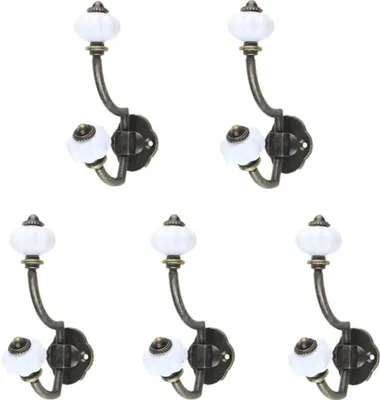 Produktbild von Retro Bronze Keramik Kleiderhaken, 5 Stück Pastoral Style Wand Haken Hut Haken Tür Haken