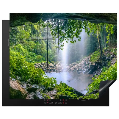 Produktbild von KitchenYeah© Herdabdeckplatte Dschungel - Regenwald - Wasser - Wasserfall - Pflanzen , 65x52cm, Küche Deko, Glaskeramikkochfeld Herdabdeckung, Abdeckplatte fùr Kochfeld