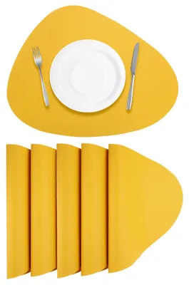 6er Set PU-Leder Placemats, Tropfenform, 45x36,5 cm, Gelb