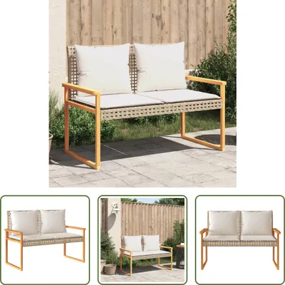 Produktbild von The Living Store Gartenbank mit Kissen Beige Poly Rattan Akazienholz