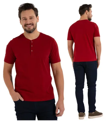 Produktbild von Herren T-Shirt - T-Shirt Baumwolle Größe 3XL - T-Shirt rot rot - Kurzarm T-Shirt - Henley T-Shirt