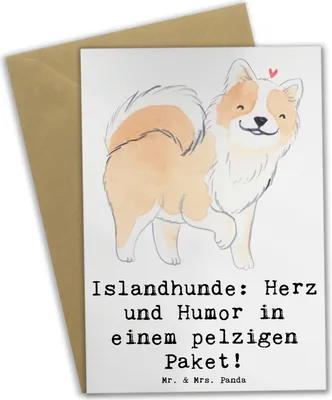 Produktbild von Mr. & Mrs. Panda neujahrskarte Islandhund Freude - Weiß - Geschenk, weihnachtskarten, babykarte, Intelligenz, Hunderassen Vielfalt, Grußkarte, charmante Hunde, Charakter