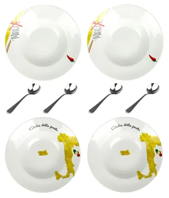 Produktbild von 4 Stück Retsch Arzberg XL Pastateller Porzellan Ø 27cm Italienisches Design inkl. Pastalöffel Spaghettiteller Suppenteller Salatteller