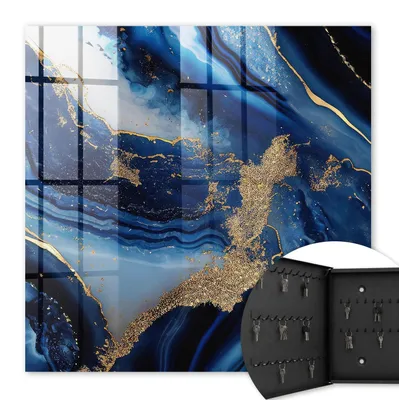 Produktbild von Metall Schlüsselkasten 30 x 30 cm - schwarzer Schlüsselschrank zur Wandmontage - wandhängende Schlüsselbox mit Tür - nach links öffnend - Schlüsselaufbewahrung für Flur - Büro - Arbeitszimmer - Werkstatt - Garage - Marineblaue Streifen