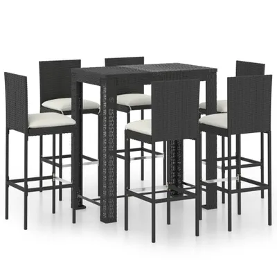 Produktbild von vidaXL 7-tlg. Gartenbar-Set mit Kissen Poly Rattan Schwarz