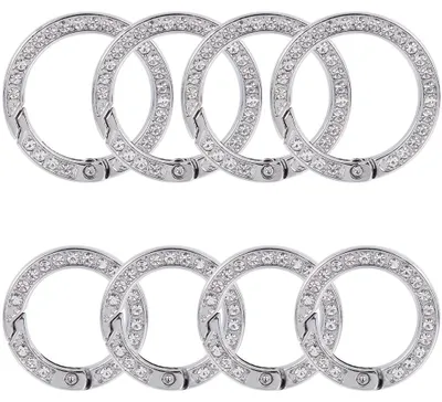 Produktbild von Strass O-Ring Federclips - 8 Stück in 2 Größen - Karabinerhaken für Schmuck Schlüsselanhänger und Taschen - Platinfarben