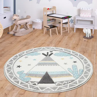 Image de Tapis pour enfants Rond Tapis pour enfants Chambre de jeu Moderne Pastel Effet 3D Taille 120 cm Rond