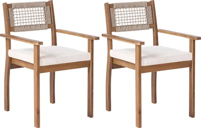 Produktbild von BELIANI Gartenstuhl 2er Set Hellbraun Akazienholz Seiloptik mit Armlehnen Rustikaler Stil Outdoor Indoor Garten Terrasse Holzstuhl