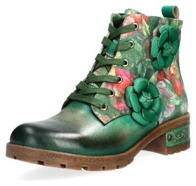 Produktbild von Laura Vita Damen Schnürstiefelette mit Blütenapplikationen Cocrailo 47, Größe:39 EU, Farbe:Grün