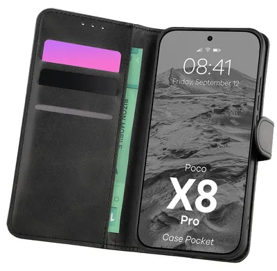Produktbild von Handyhülle mit Klappe für Xiaomi POCO X8 Pro, Bizon Case Pocket, Schwarz