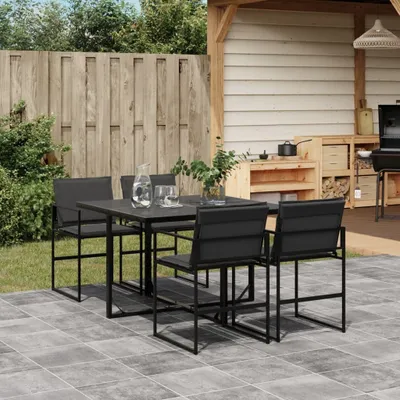 Produktbild von "Januar-Aktionen" 5-tlg. Garten-Essgruppe mit Kissen Schwarz Textilene - Gartenmöbelgarnituren CC97