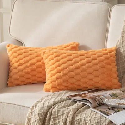 Produktbild von Kissenbezüge 2er Set Orange superweich Plüsch Wollsamt 30 x 50 cm