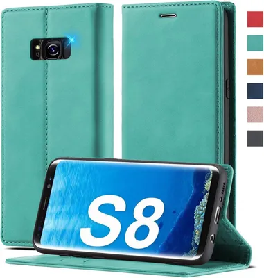 Produktbild von Handyhülle Samsung Galaxy S8 Leder Standfunktion Flip Schutzhülle Blau