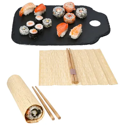 Produktbild von Bento Sushi Set für 2 Personen Schieferplatte Sushi-Matte Ess-Stäbchen Bambus