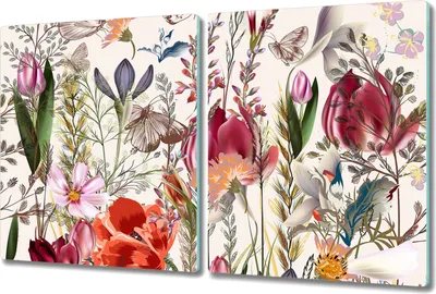 Produktbild von Glas-Herdabdeckplatte Glaskeramikkochfeld-Abdeckung Spritzschutz - 2x 40x52 cm - Bunte Wiese Blumen