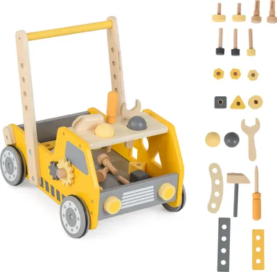 Produktbild von DREAMADE 2-in-1-Baby-Lauflernwagen, Holz-Schiebewagen mit einstellbarer Geschwindigkeit und Rädern, Montessori-Spielzeug, ab 3 Jahren, 41 x 31 x 42 cm