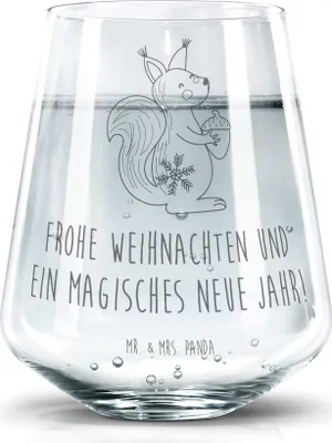 Produktbild von Mr. & Mrs. Panda Wasserglas Eichhörnchen Weihnachten - Transparent - Geschenk, Weihnachtsgruß, Glas, Neujahr, Frohe, Becherglas, Weihnachtsmotiv, getränkebecher, Vogel