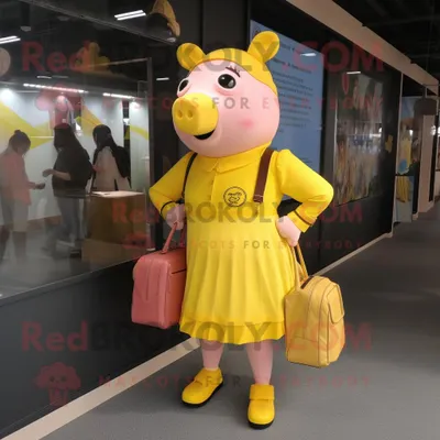 Obrázek produktu pro Postava REDBROKOLY maskota žluté prasnice oblečená v šatech Midi a taškách Messenger