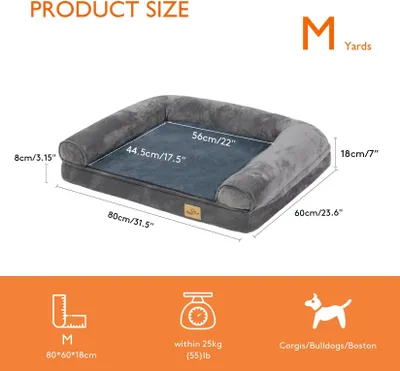 Produktbild von Hundebett - Orthopädische Hundematratze Sofa - Weiche Schaumstoff-Liegefläche - Abnehmbarer Waschbarer Bezug - Größe M - Grau