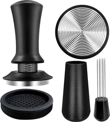 Produktbild von Kaffee Tamper-Set 51 mm, Espresso Tamper-Set, Barista-Set mit 304 Edelstahlbasis, Kaffeestampfer, Matte, Espresso-Nadel, Tamper für Espressomaschinen für Cafés, Kaffeeliebhaber