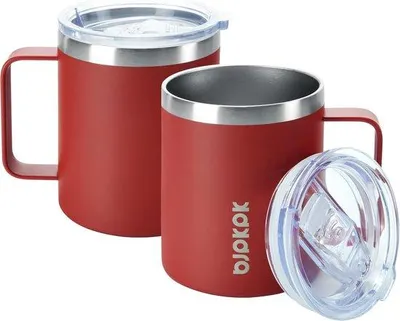 Produktbild von Famanu Kaffeetassen Set aus 2 Edelstahlbechern mit Deckel - 14oz isoliert