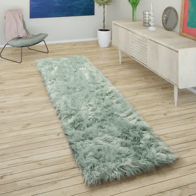 Produktbild von Kunstfell Fellteppich Imitat Sitzkissen Herzform Rund Verschiedene Formen, Grün Grösse 50x150 cm