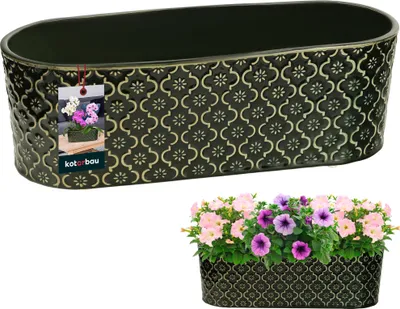 Imagen del producto de KOTARBAU® Maceta alargada interior de cerámica esmaltada, 13 x 37 cm, altura de 12 cm, color verde oscuro, ovalada, para el alféizar de la ventana, macetero interior, maceta ovalada para plantas de