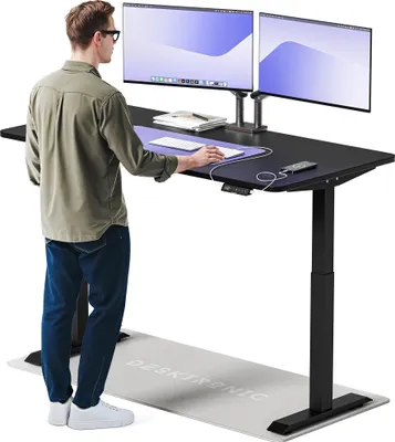 Image de Desktronic HomeOne Bureau électrique réglable en hauteur 160x80cm noir/noir avec fonction mémoire, technologie anti-collision, ports de recharge USB-A et USB-C