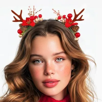 Produktbild von Weihnachtlicher Rentiergeweih-Haarreif mit Blumen und Haarschmuck für Erwachsene und Frauen (Style A)