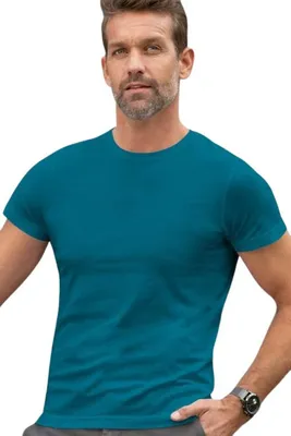 Produktbild von Exklusives Herren-T-Shirt, 100% Baumwolle, unbedruckt, einfarbig, 160g/m2, Farbe petrol blue, Größe L