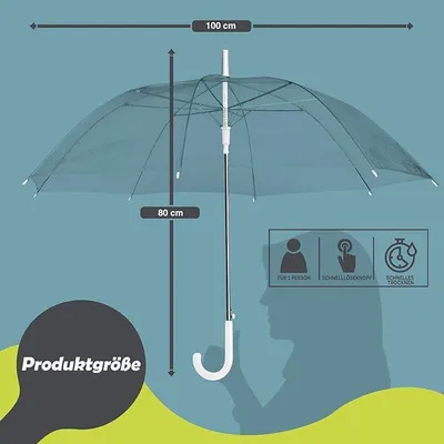 Produktbild von Transparenter Regenschirm mit Automatiköffnung - Großer, durchsichtiger Schirm, extrem windbeständig & robuster, rostfreier Rahmen