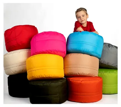 Produktbild von Runder Sitzsack - Hocker 25 x 45 cm - Indoor & Outdoor - Sitzpouf mit abnehmbarem Bezug - Sitzbank, Sitzhocker, Bodenkissen - Orange
