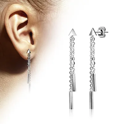Produktbild von Ohrstecker Kette: Dreieck / Stab Ohrringe aus Edelstahl Silber