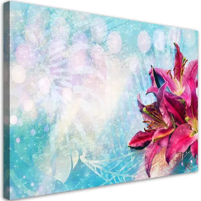 Produktbild von Leinwandbild Rosa Blumen auf blauem Hintergrund 60x40 Feeby Blau bild für die wand bereit zum aufhängen
