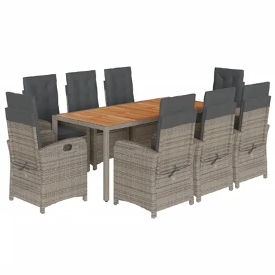 Immagine prodotto di vidaXL set da pranzo da giardino da 9 pezzi con cuscini in polirattan grigio