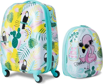 Produktbild von 2tlg. Kinderkoffer mit Rucksack, Koffer Set Kinder Koffer, Kindertrolley Kindergepäck Handgepäck für Mädchen und Jungen, Reisegepäck Hartschalenkoffer, 16 Zoll + 12 Zoll  (Grün)