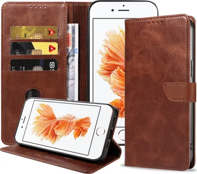 Produktbild von Passend für iPhone 6/6s Plus Handytasche aus Kunstleder mit magnetischer Lippe und Kartenhalter Buchhülle mit Klappe - Dunkelbraun - Smartphonics