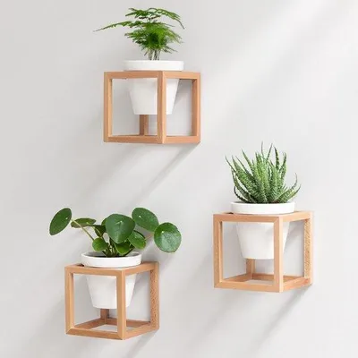 Produktbild von Famanu Wandvase - Modernes Design aus Keramik und Holz - 3-teilig - Braun