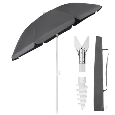 Produktbild von Sekey Sonnenschirm Rund Ø160cm Gartenschirm UV Schutz 50+ Strandschirm mit erdspieß & Schutzhülle, Neigungswinkel und Höhe verstellbar