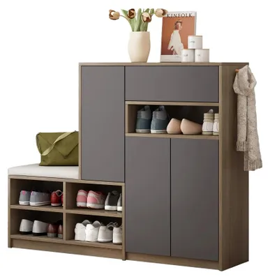 Produktbild von Schuhbank - Schuhschrank - Schuhregal - Gepolsterter Sitz - Grau